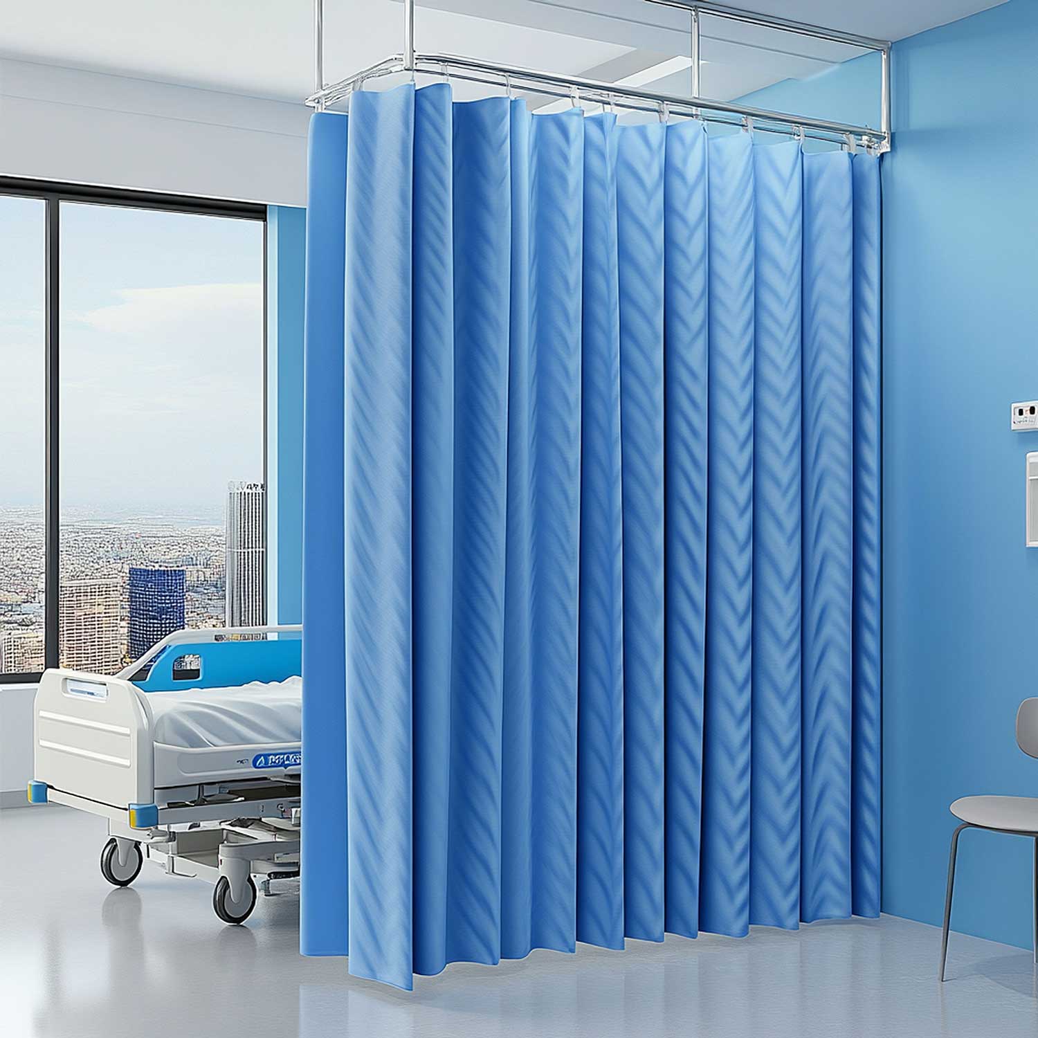Clean and neat hospital room with antibacterial curtains