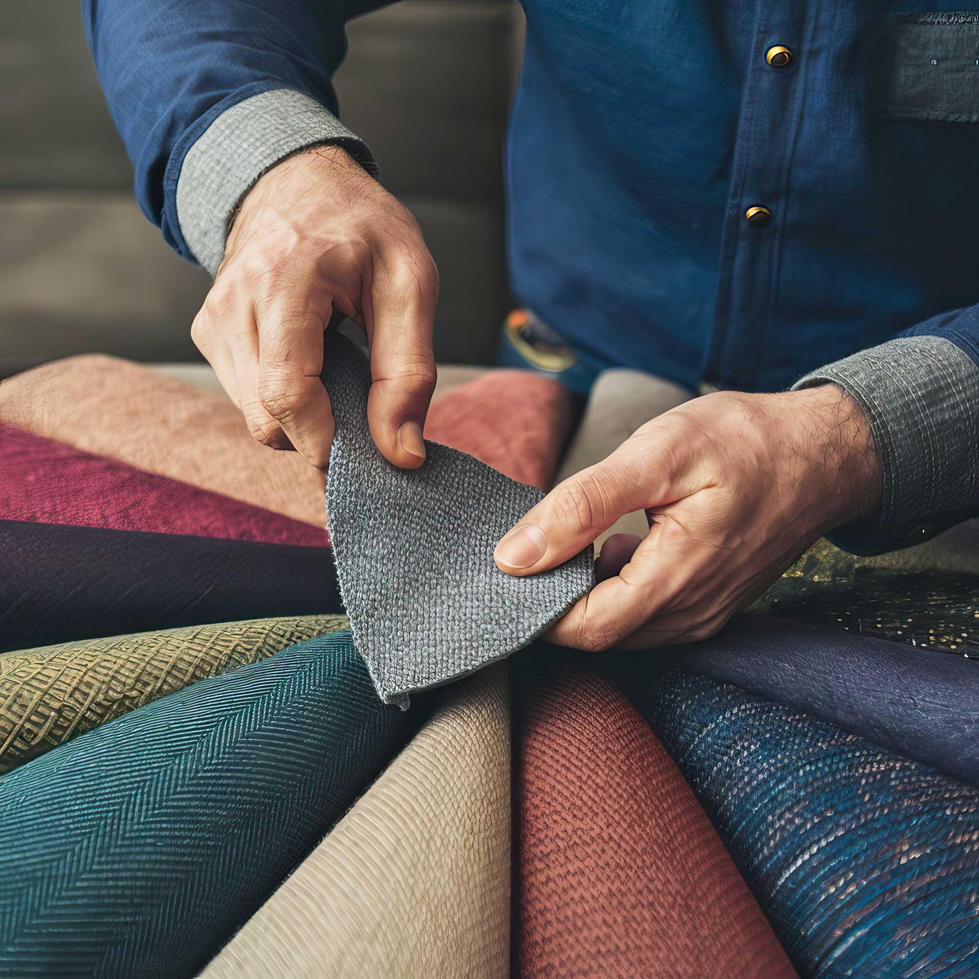 A wide selection of colorful upholstery fabric samples