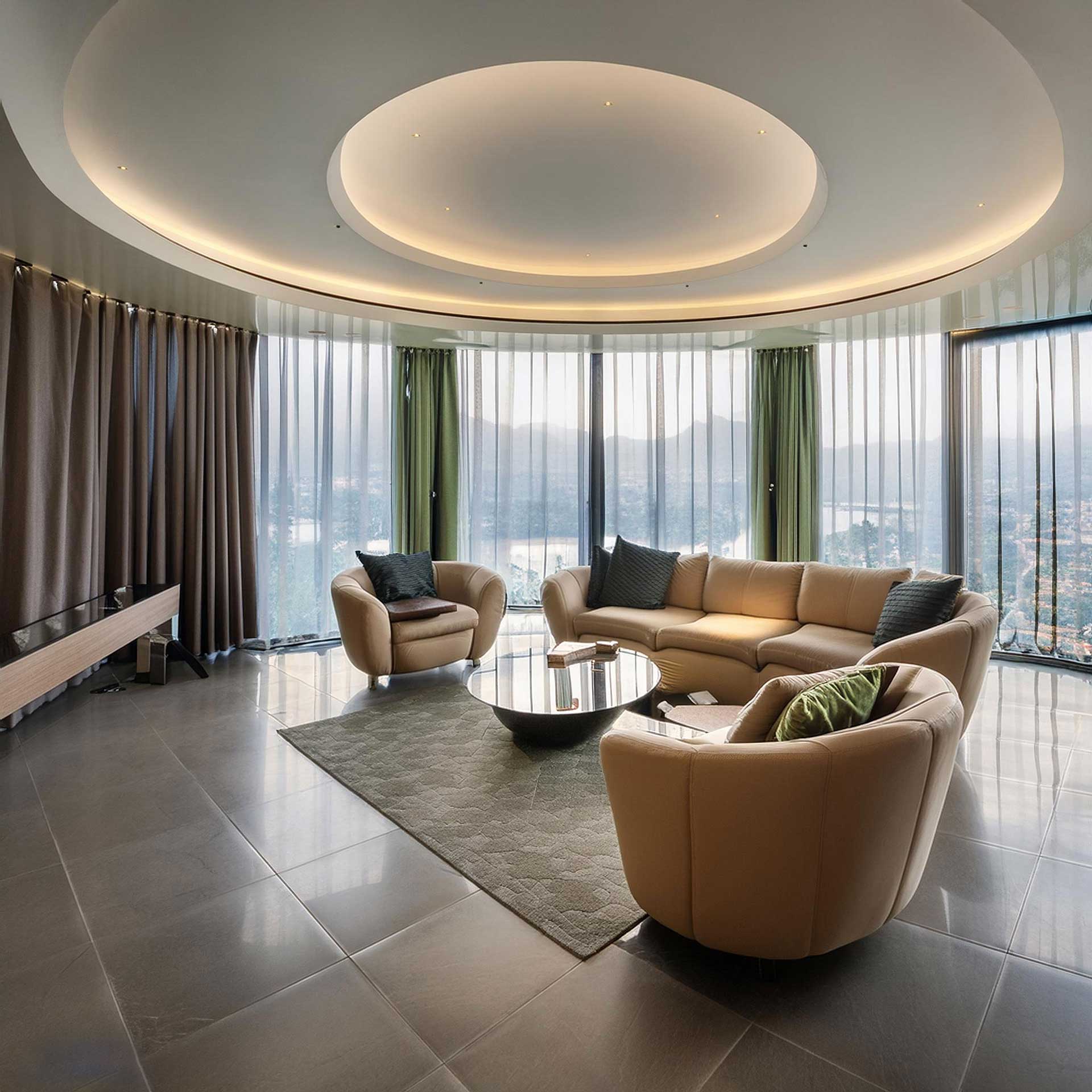 Elegant custom-made curtains in a modern corporate office in Dubai